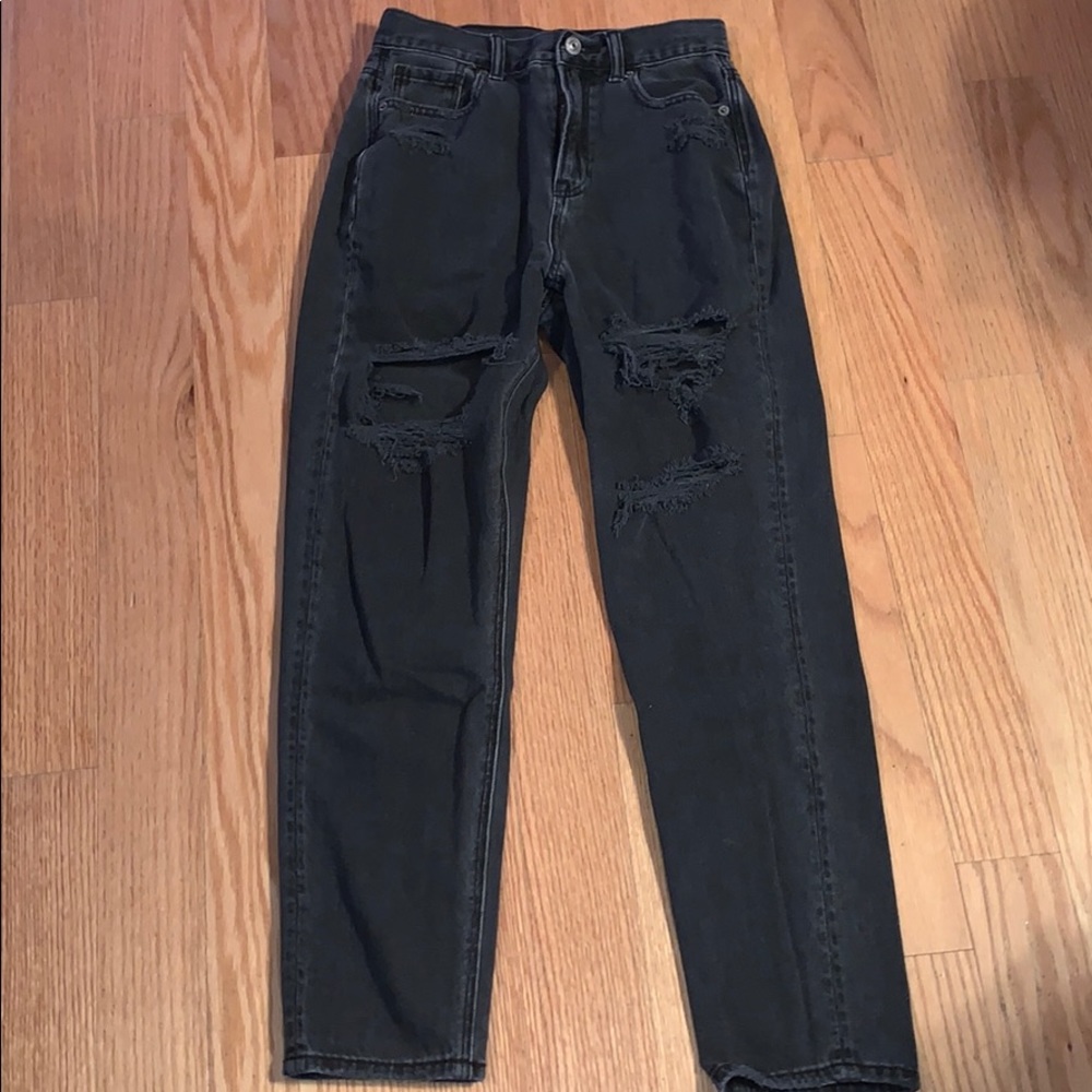American Eagle Distressed Faded Black Mom Jeans